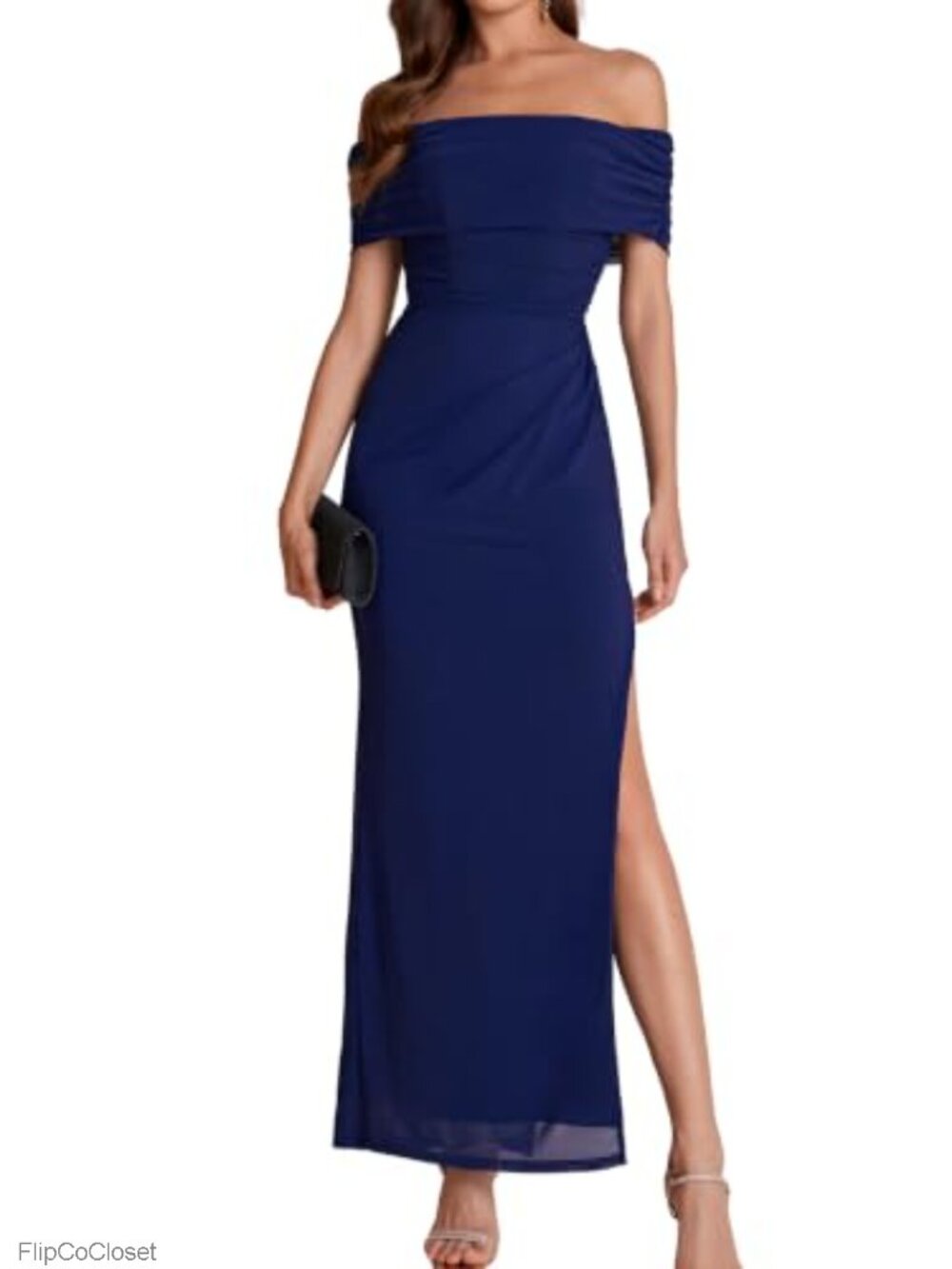 Off Shoulder Corset Bodycon Maxi Dress with Slit for Wedding Guest